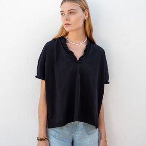 Mersea Amelia Ruffle Tee Black Short Sleeve